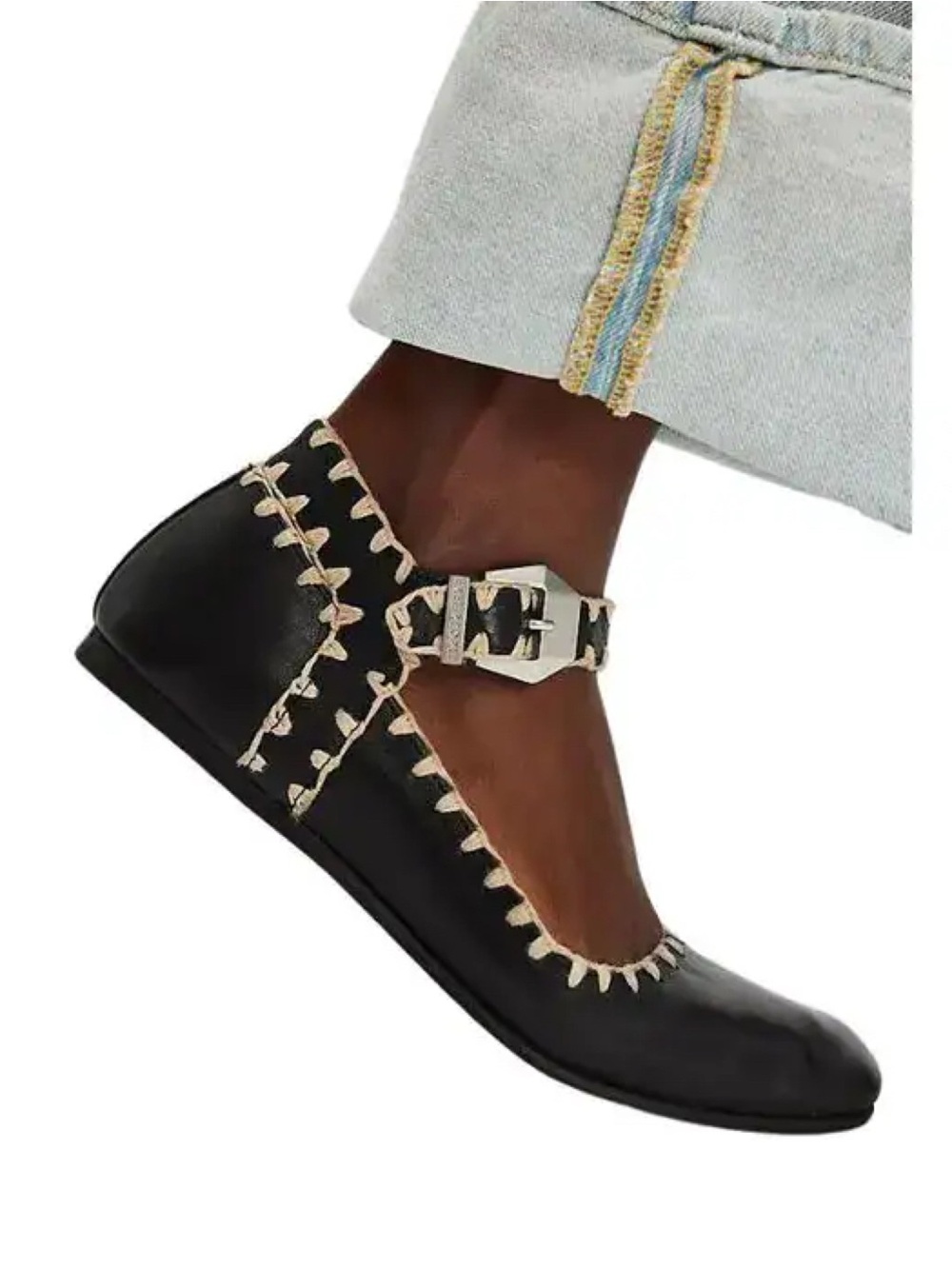 New Free People Crochet Mystic Mary Jane Flats Black 7.5 - Picture 12 of 13